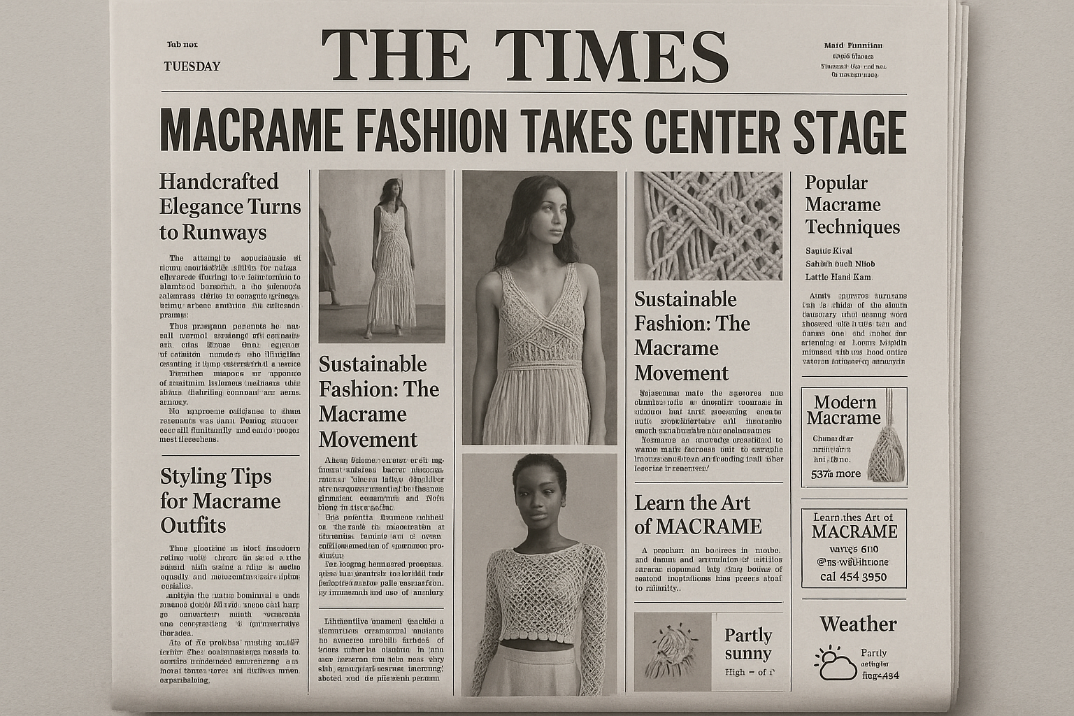 Macrame news on a newspaper